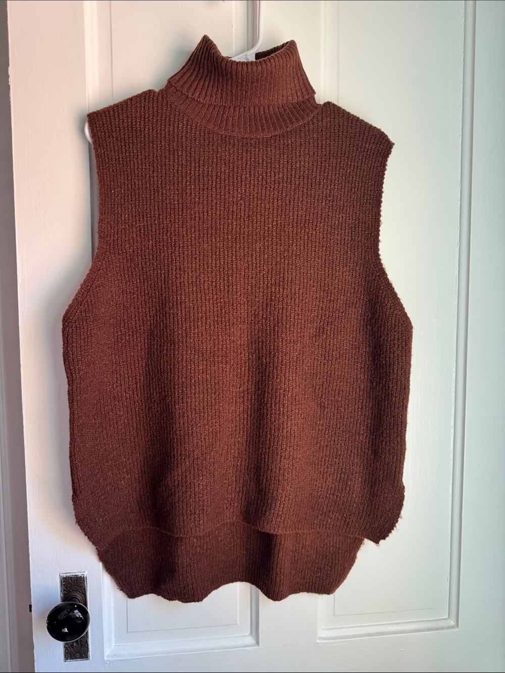 Double Zero Sleeveless Turtleneck Sweater Vest in Chocolate Brown